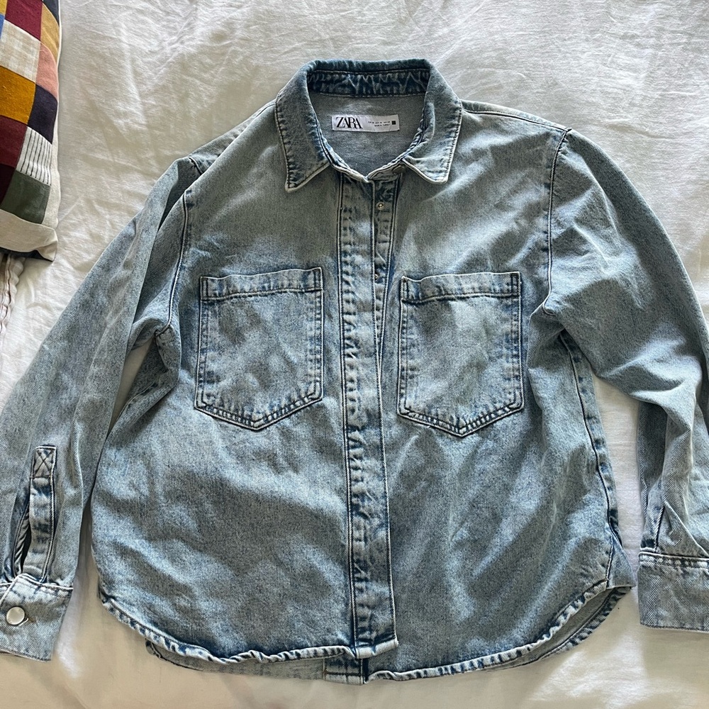 Zara Oversized Light Blue Denim Shirt Jacket - Medium